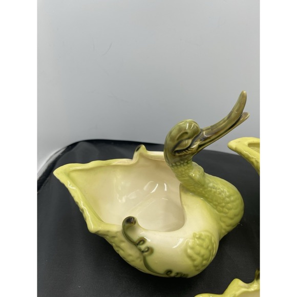 Set of 3 Hull Green Ceramic Duck Swan Mother #80 Baby Planter Ashtray Dish MCM - Picture 4 of 7